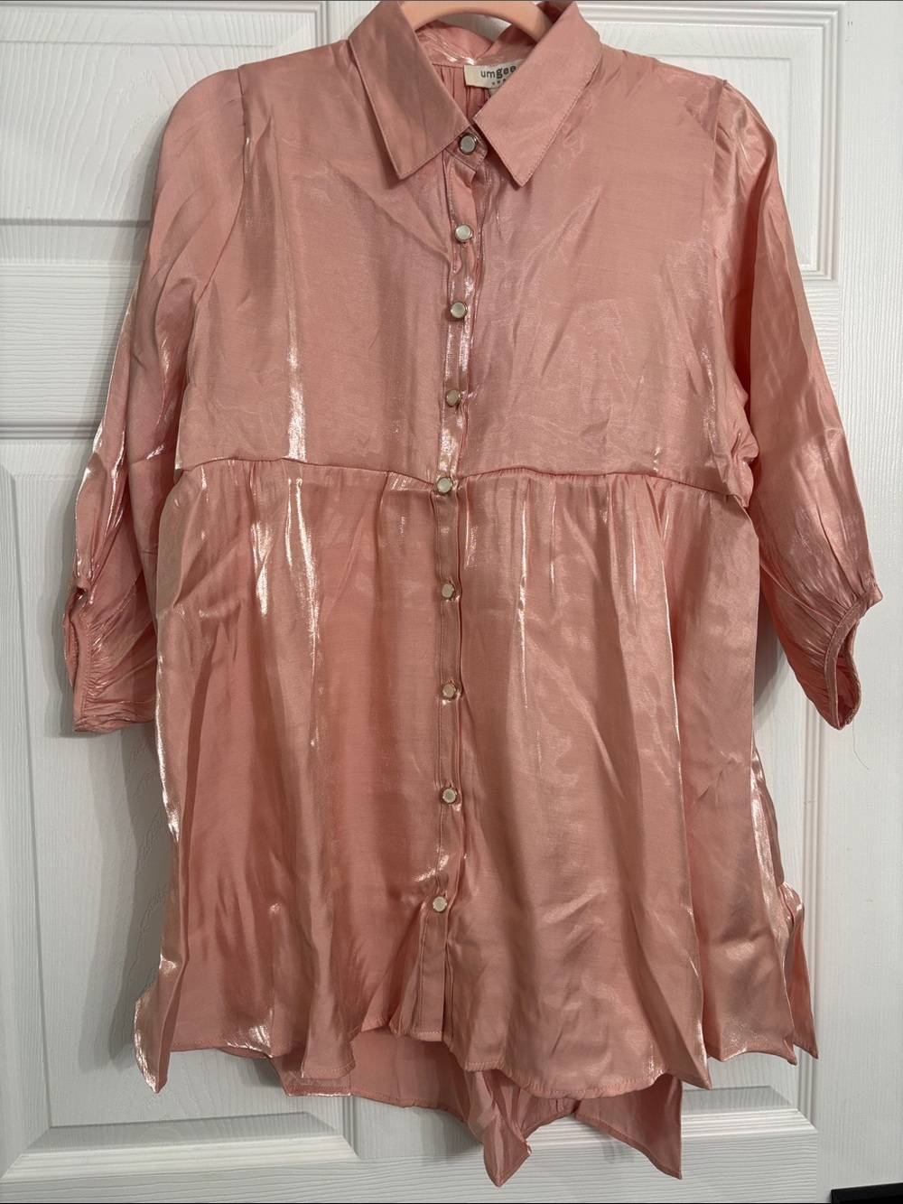 Umgee Shiny Rose Pink Button-Down Blouse